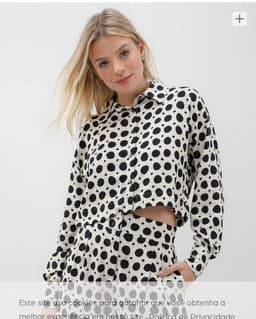 Camisa cropped manga longa maxi poá